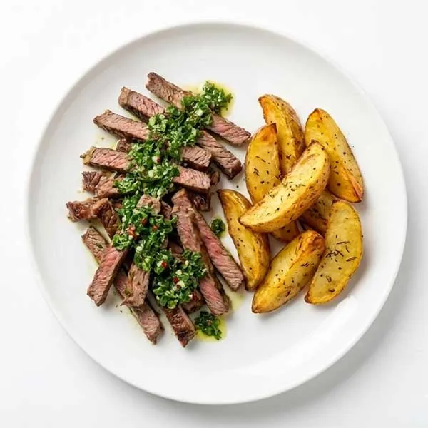 Argentinian Chimichurri Beef with Roasted Potato Wedges